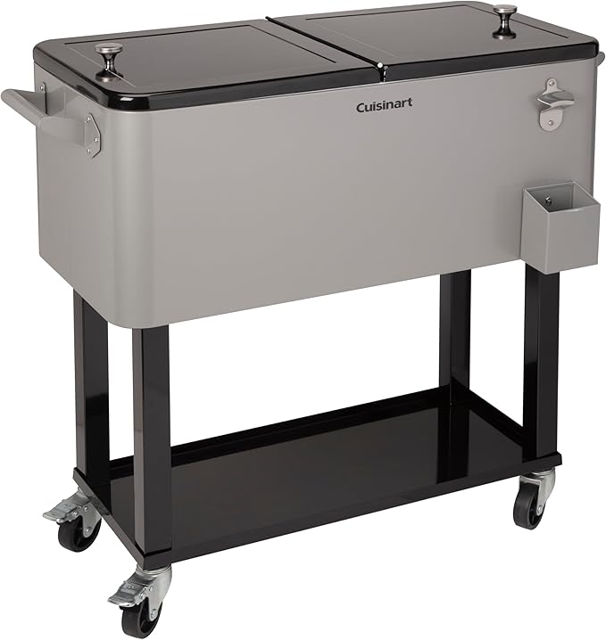 Cuisinart 80 Qt Cooler Cart, Portable Outdoor Beverage Cooler with Storage Shelf, Bottle Opener and Cap Collector, Summer ...