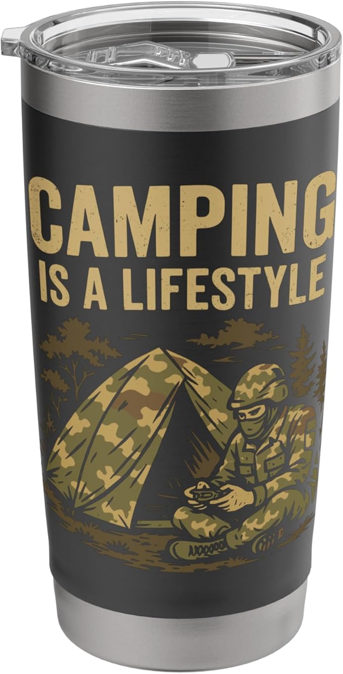 Camping Lifestyle Funny Outdoors Survival Gamer Humor Gaming Stainless Steel Insulated Tumbler