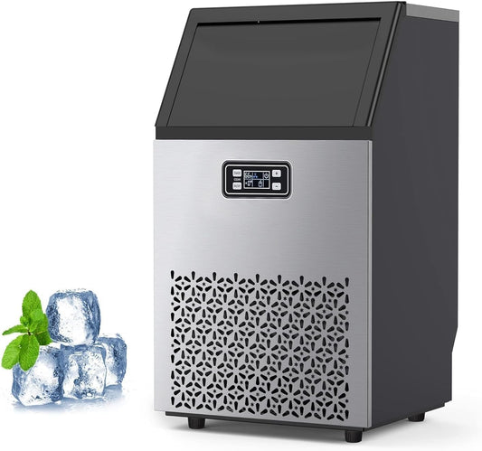 Dainslef Commercial Ice Maker Machine - 110LBS/24H Ice Production, 33LBS Storage, Stainless Steel, Self-Cleaning, 66 Ice Cubes in 5-15 Mins, Freestanding/Undercounter