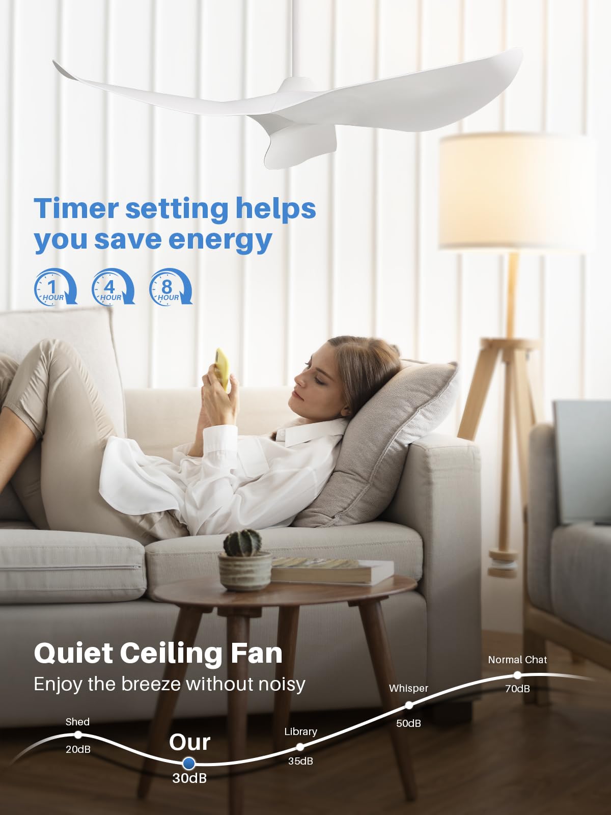 Sofucor 38 Inch Ceiling Fan No Light, Modern Ceiling Fan with Remote Control, Quiet Reversible DC Motor, 6-Speed Noiseless Indoor Ceiling Fan for Bedroom Living Room Covered Patio Porch