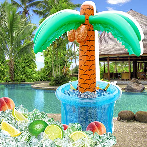 PARENTSWELL 63'' Inflatable Palm Tree Cooler, Tropical Luau Party Decorations, Inflatable Drink Cooler for Parties Jungle ...