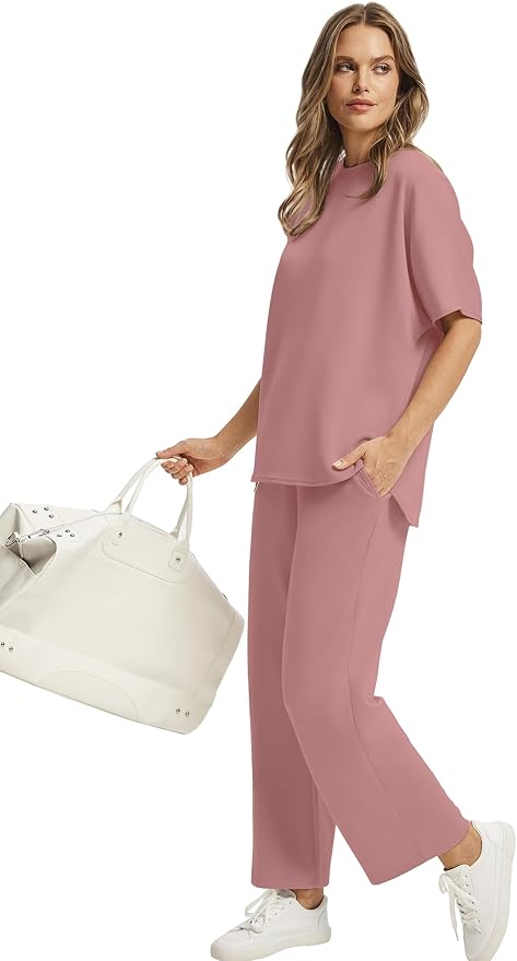 Sampeel Two Piece Sets for Women Summer Outfits Oversized Wide Leg Crop Pants Lounge Sets Airport Beach Vacation Clothes