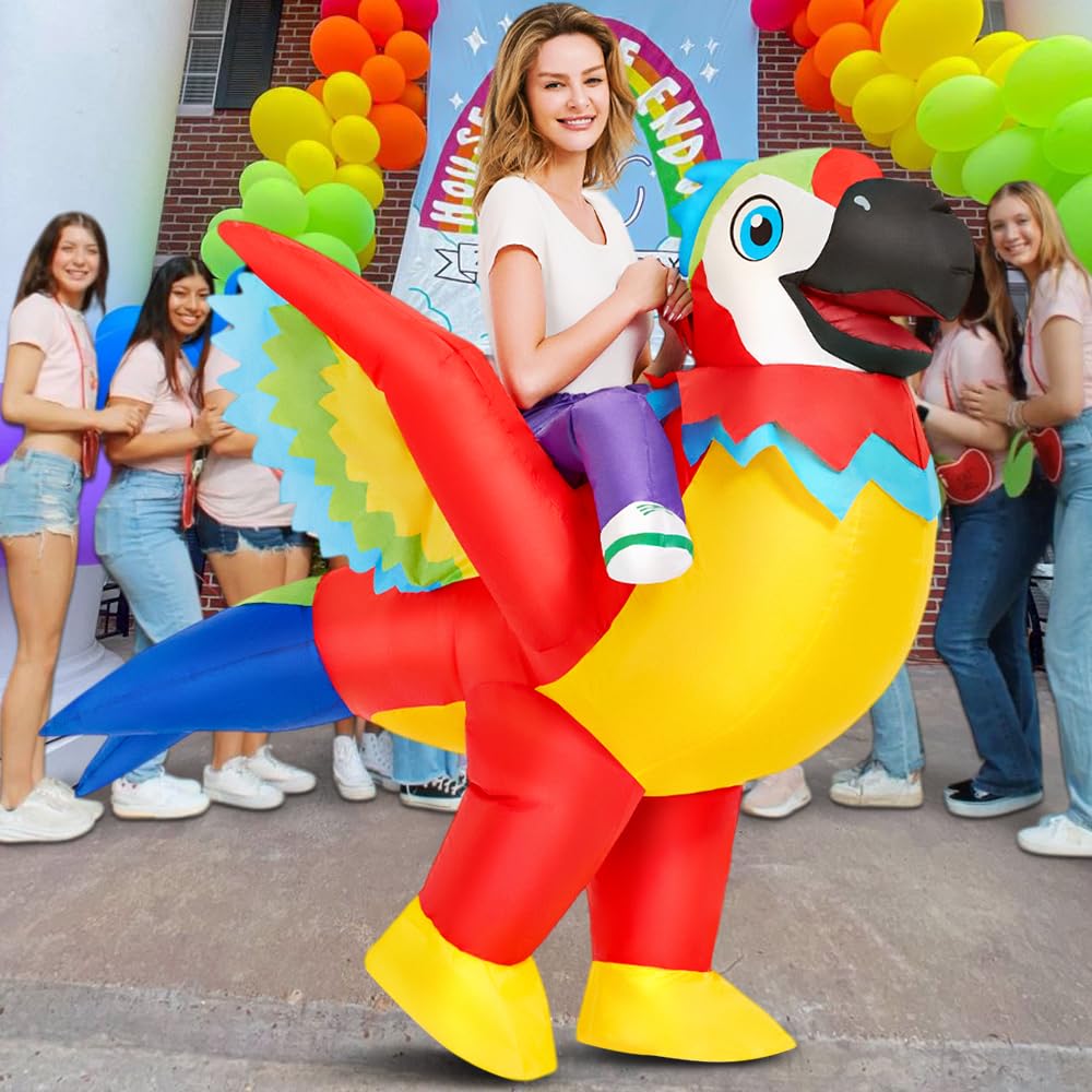 KOOY Inflatable Parrot Costume Adult Parrot Blow Up Costume For Funny Halloween Party Ride On Inflatable Costumes For Men Women, Blow Up Costume For Adults