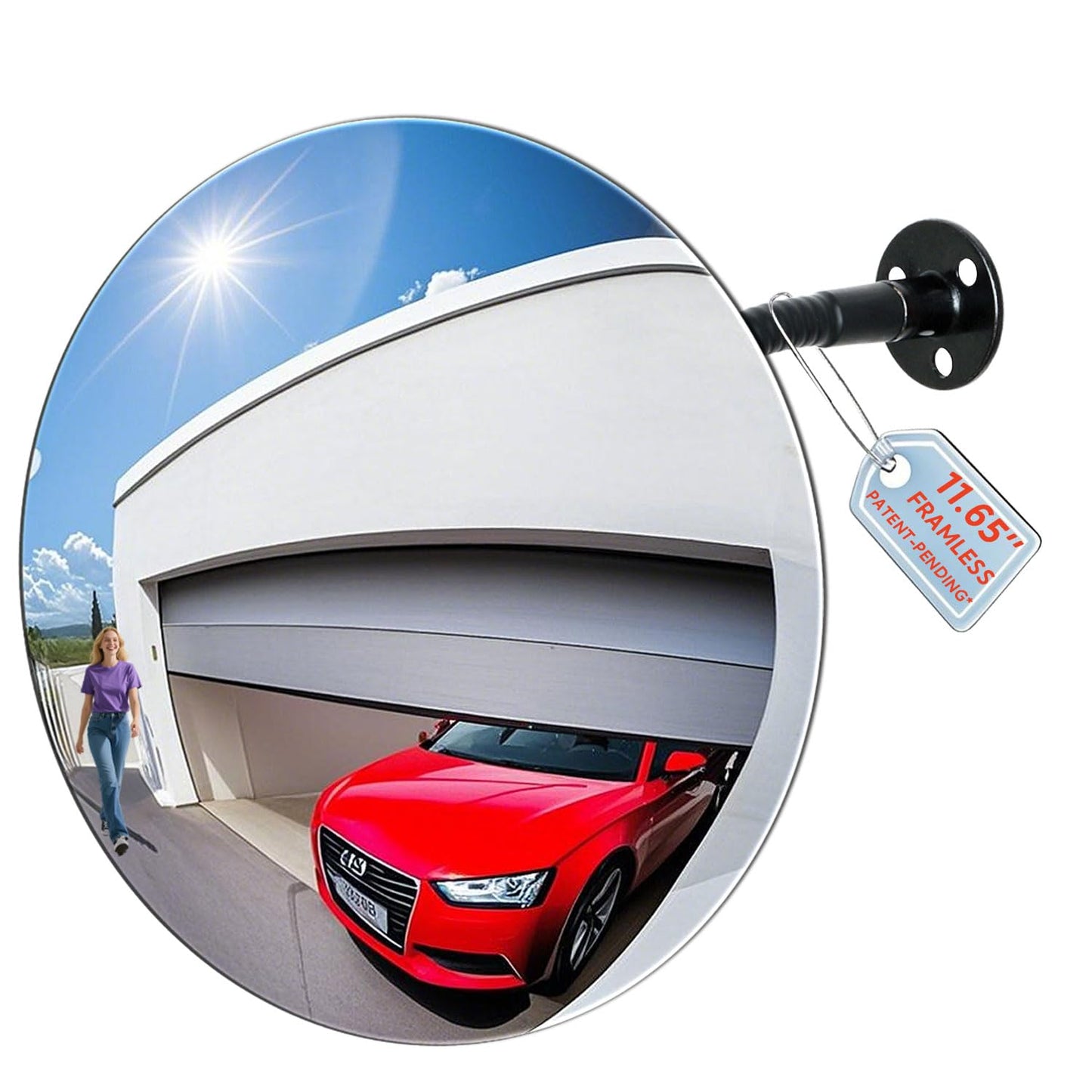 11.65 Inch Frameless 1.8mm Thick Acrylic Convex Mirror - Adjustable Wide Angle View Indoor Security Mirror for Garage Parking Warehouse Office and Corner Security Traffic