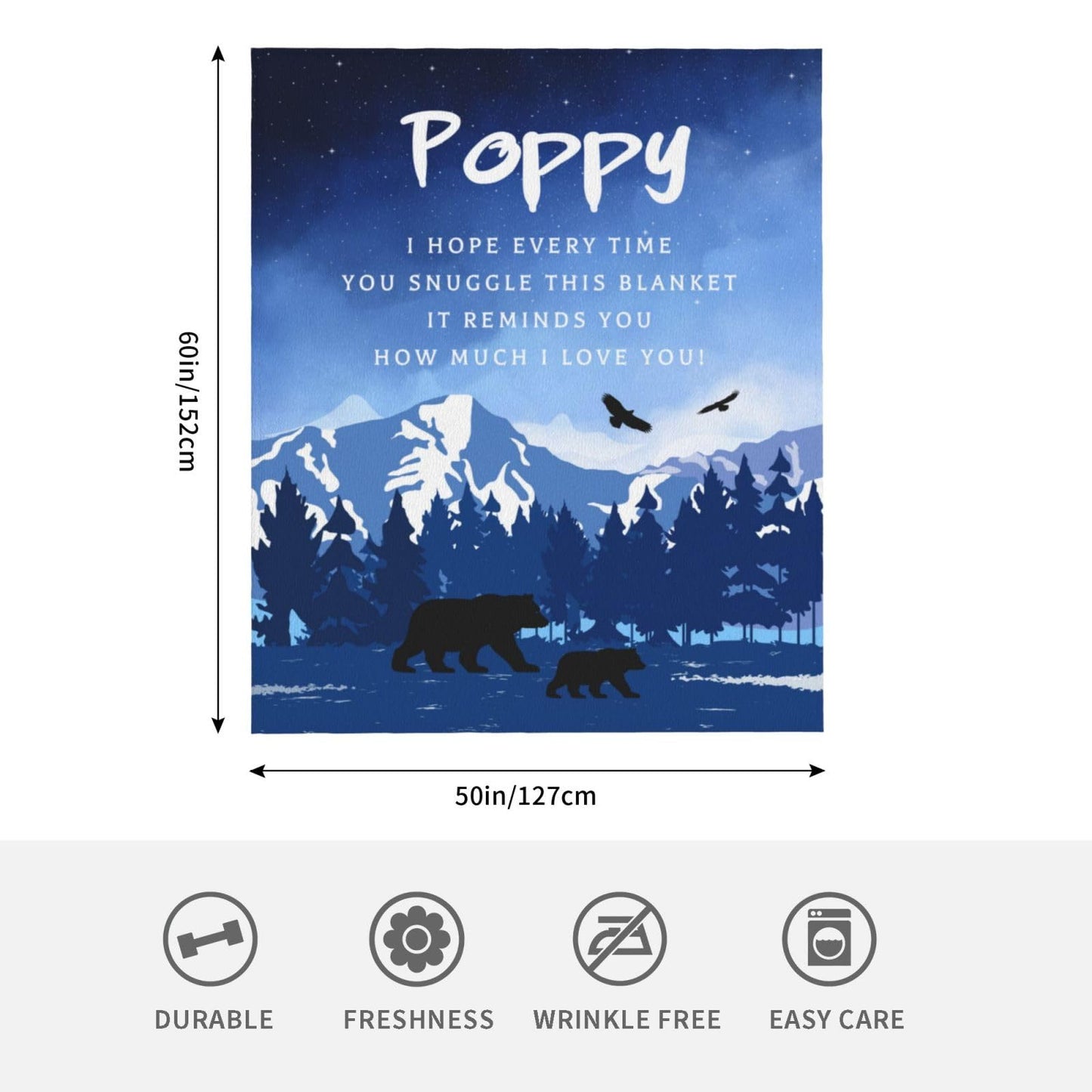 KJACGAD Poppy Gifts from Grandchildren Grandkids, Birthday Gifts for Poppy from Granddaughter Grandson, Grandpa Gifts Throw Blanket 60" x 50"