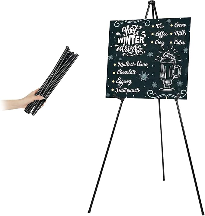 Mutualsign Easel Stand for Display Floor Easels for Signs Black Tripod for Poster Welcome Board Stands, Base 63" Max