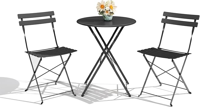 GarveeLife 3-Piece Folding Bistro Set, Foldable Patio Furniture Set with Premium Frame, Outdoor Bistro Table and Chairs Se...