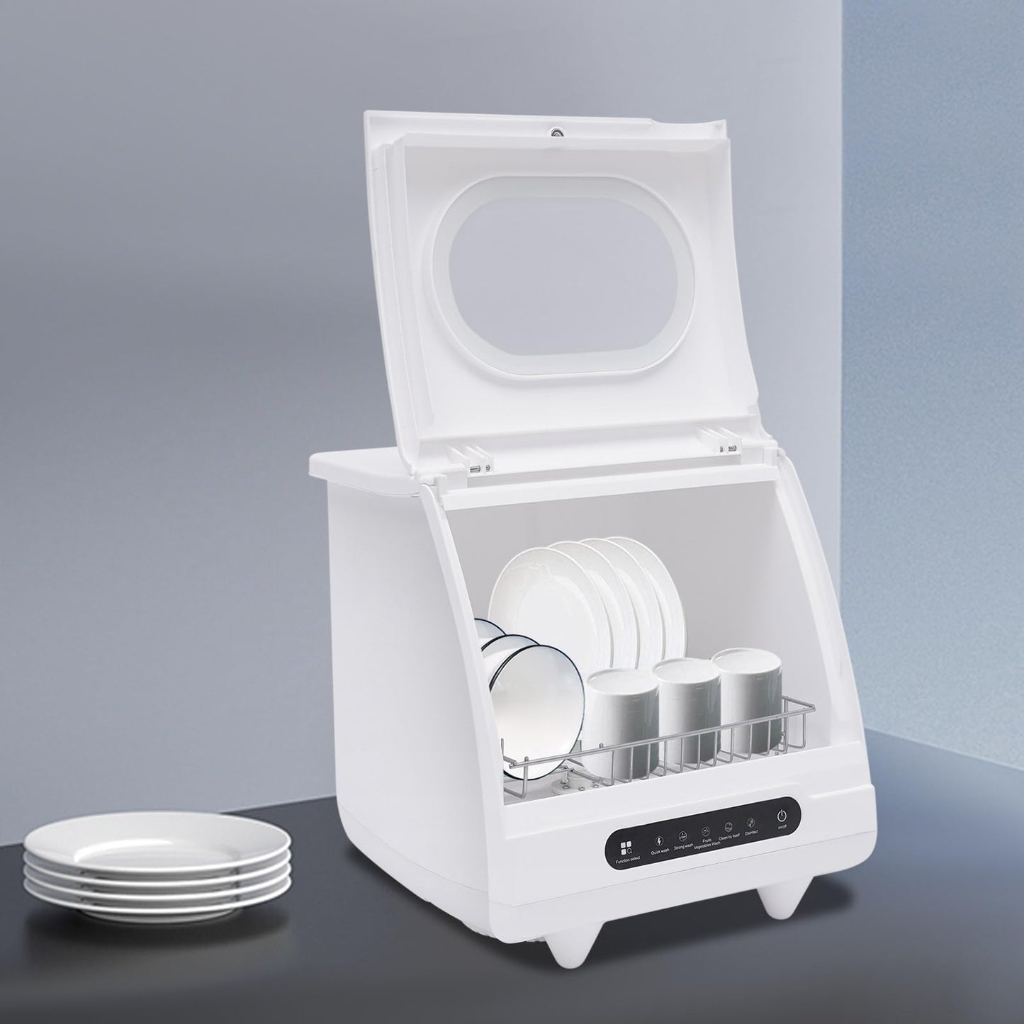 Portable Countertop Dishwasher, 5 Washing 12 Spouts Water Tank Leak-Proof Dry and 360° Rotation Flushing, Uitable for Homes Kitchen Apartments Dormitories Campers Rvs