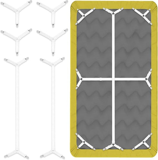 6pcs Bed Sheet Straps, Adjustable Non Slip White Elastic Triangle Bed Suspenders, Keep in Place Fitted Sheet Straps Holder for Mattress Covers, Sofa Cushion