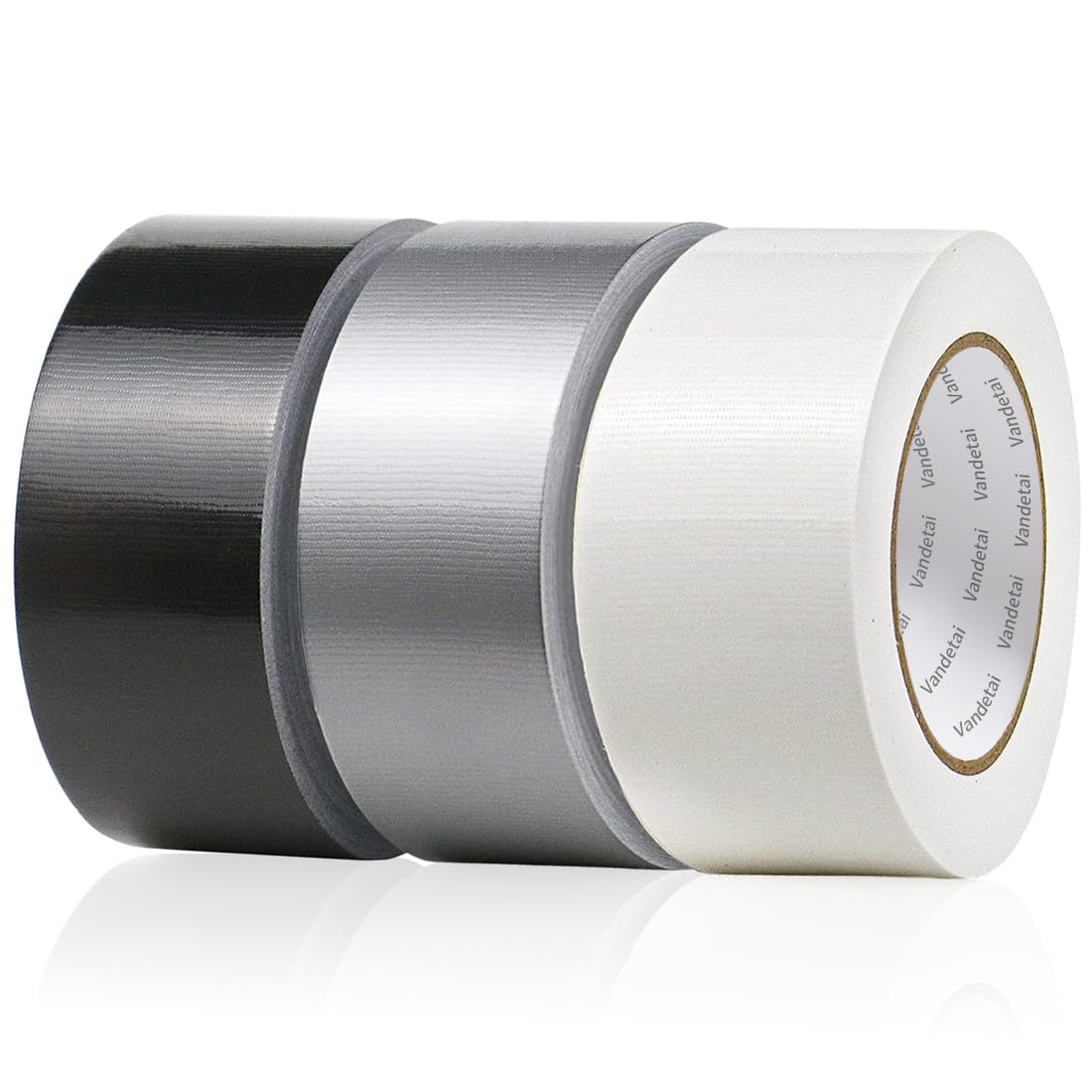 Vandetai Duct Tape Heavy Duty Waterproof, Strong Adhesive Silver Duct Tape Bulk for Indoor Outdoor Repairs, DIY Work, Tear by Hand (Black + Silver + White 3 Pack, 2 Inch x 33 Yards Total)