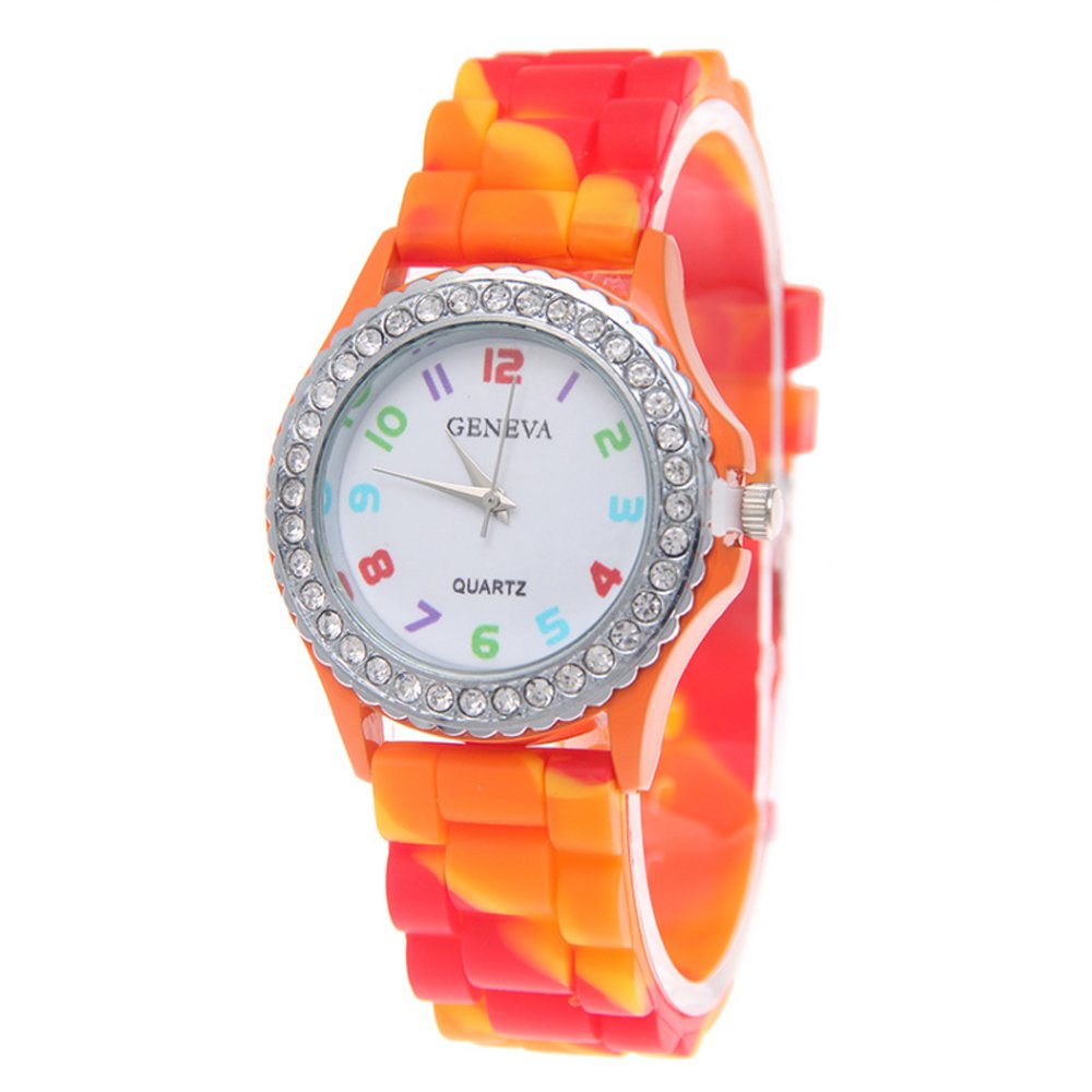 CdyBox 5 Pack Rhinestone Colorful Silicone Jelly Wristwatches for Women Wholesale Watch Set