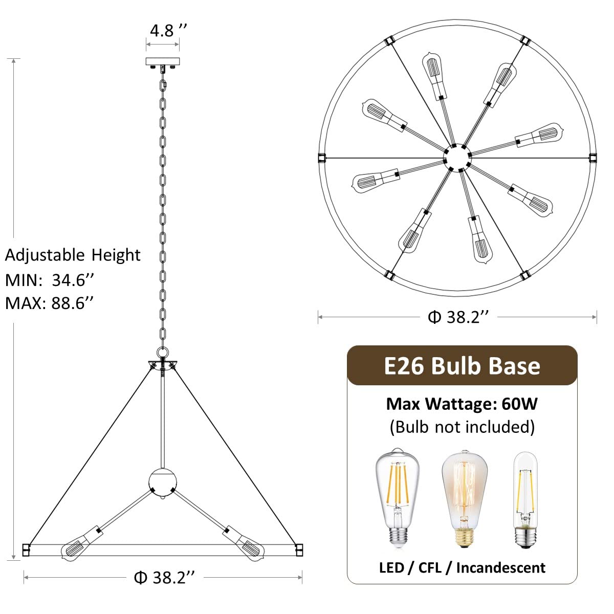 Klgxnrd 38.2'' Large Farmhouse Wagon Wheel Chandelier for Living Room, 8-Light Rustic Round Metal Light Fixtures for Dining Room Entryway Kitchen Island, Vintage Rust and Black Finishes