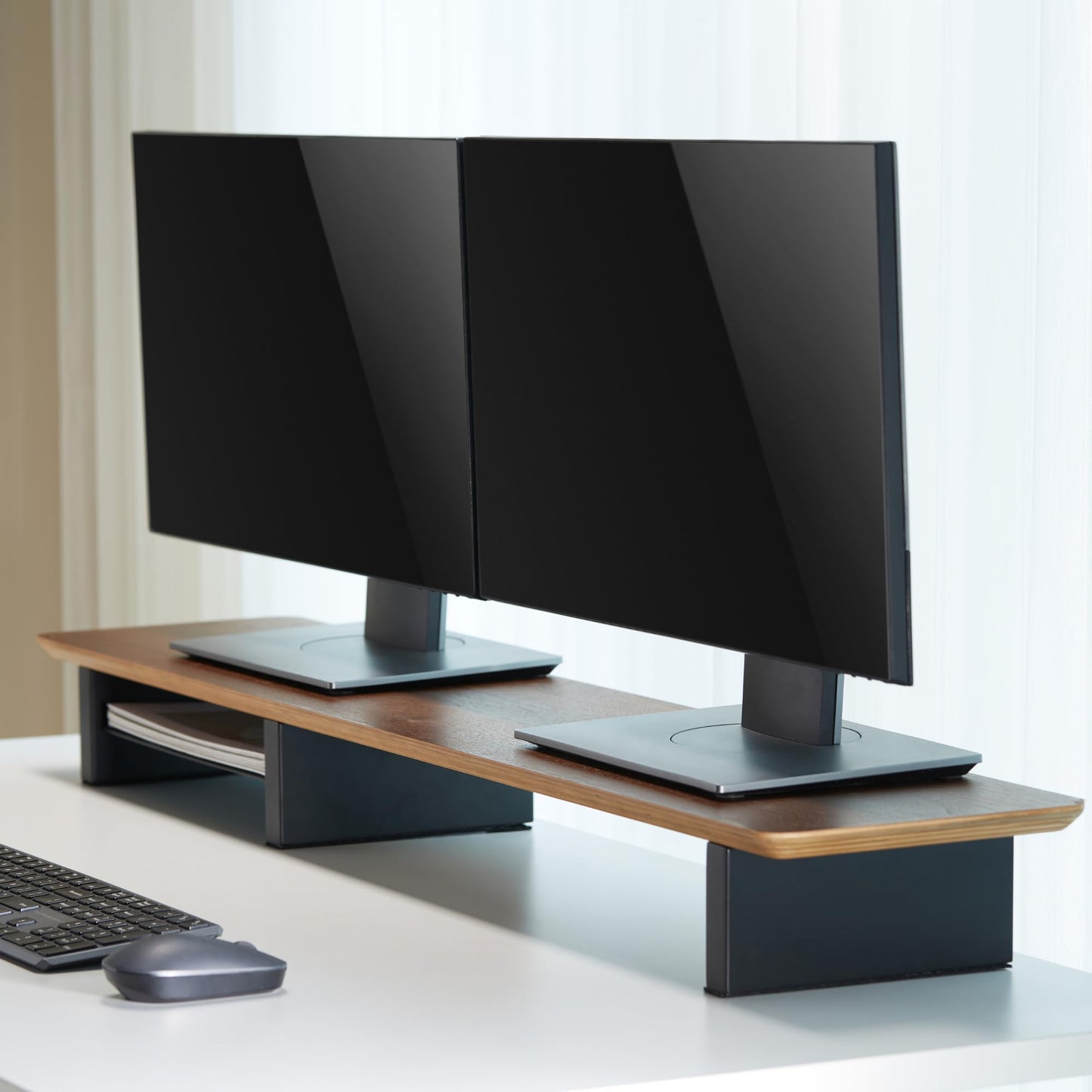 Ive Design Walnut Monitor Stand For Desk (44 Inch) Large Monitor Stands For 2 Monitors, Desk Shelf For Top Of Desk Walnut Monito