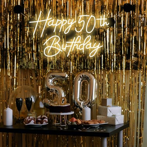 Happy 50th Birthday Neon Sign For Birthday Party16.5"*10.5" Neon Happy Birthday Led Neon Light For Party Backdrop Wall Dec...