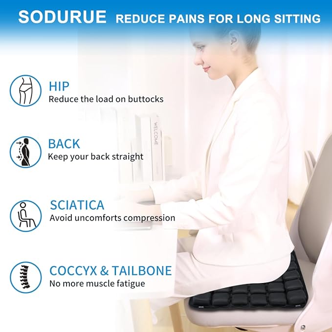 Sodurue Travel Cushion Airplane seat,Airplane seat Cushion for Long Flights,Press Type air Inflatable Wheelchair seat Cushion,49 airbags,for Car,Office,Stadium,Ergonomic Comfort Support,Heavy Duty
