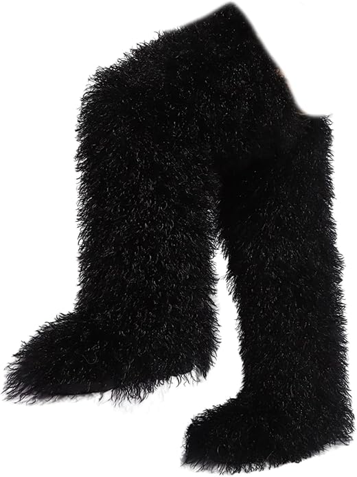 Keridean Fur Boots Women Thigh High Tall Faux Fur Winter Over The Knee Snow Boots Outdoor Footwear Cold Weather 28"