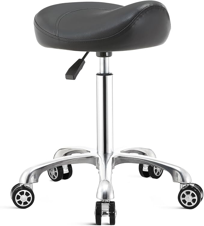 Nolasalon Saddle Stool Chair with Wheels,Ergonomic Swivel Rolling Height Adjustable for Salon Beauty Clinic Dentist Tattoo Home Office