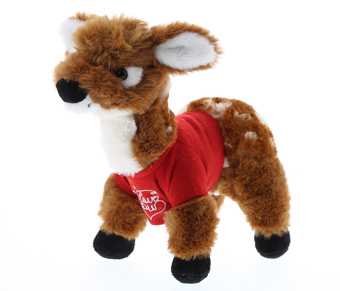DolliBu I Love You Valentine Plush Standing Deer Small - Cute Stuffed Animal with Red Shirt and Name Personalization Gift for Valentines Day, Birthday, Anniversary, Romantic Date - 10 Inches