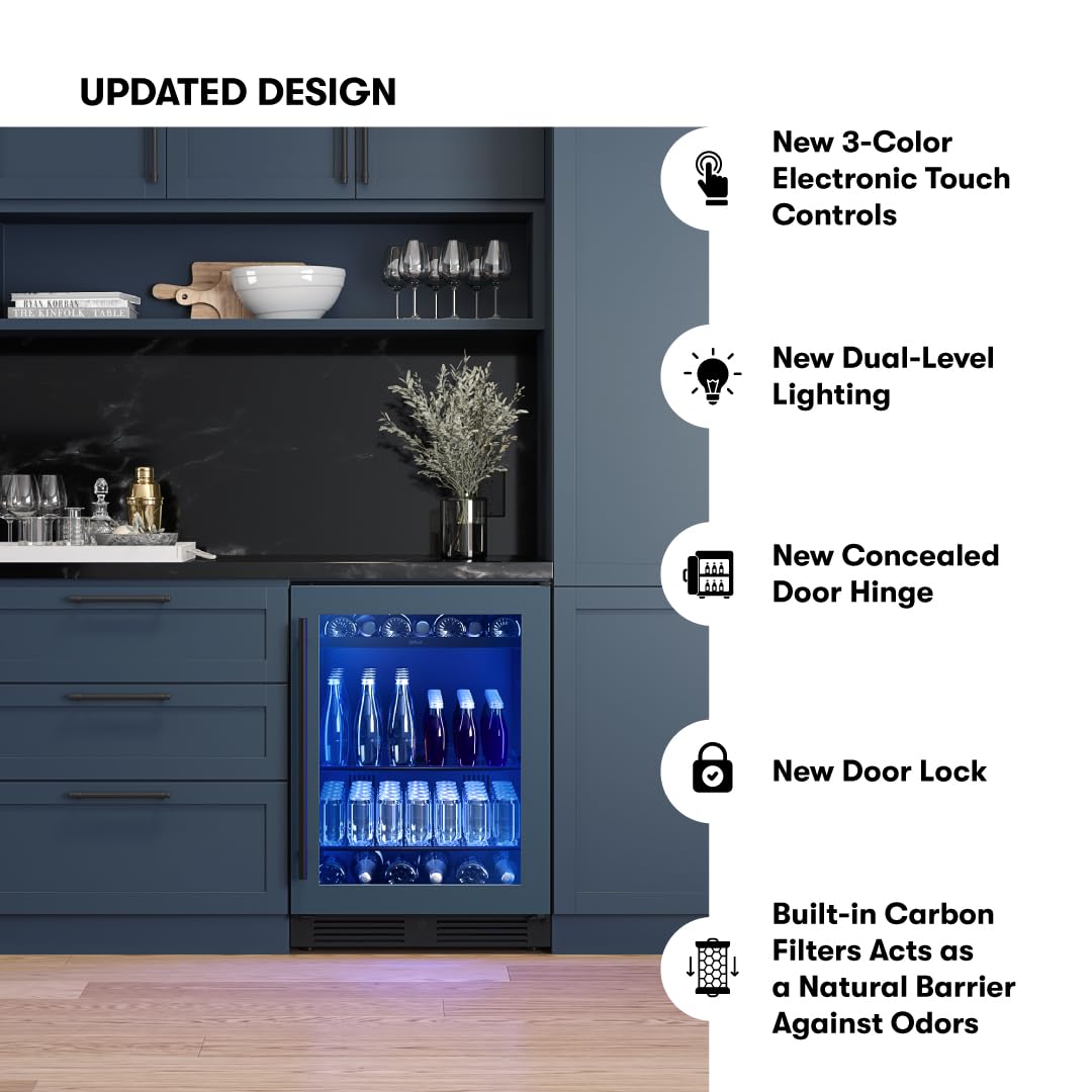 Zephyr Presrv 24 Inch Panel Ready Single Zone Beverage and Wine Fridge 7 bottles, 108x12oz cans Under Counter, Built In Cooler (handle sold separately, wood panels not included)