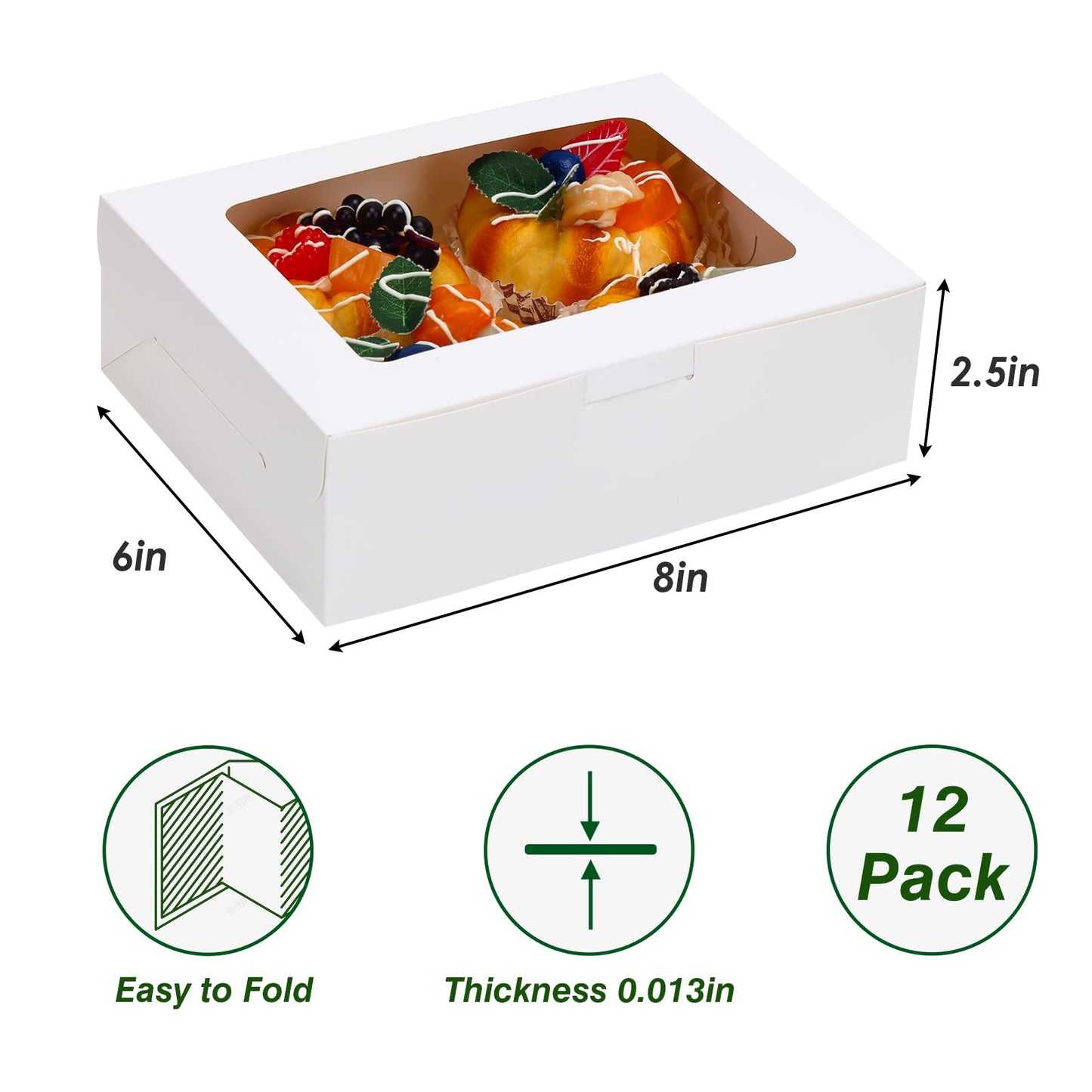 TOMNK 12pcs 8x6x2.5 Inches Valentines Day Bakery Boxes with Window, Cookie Boxes for Chocolate Strawberries, Donuts, Cupcakes, Muffins and Dessert