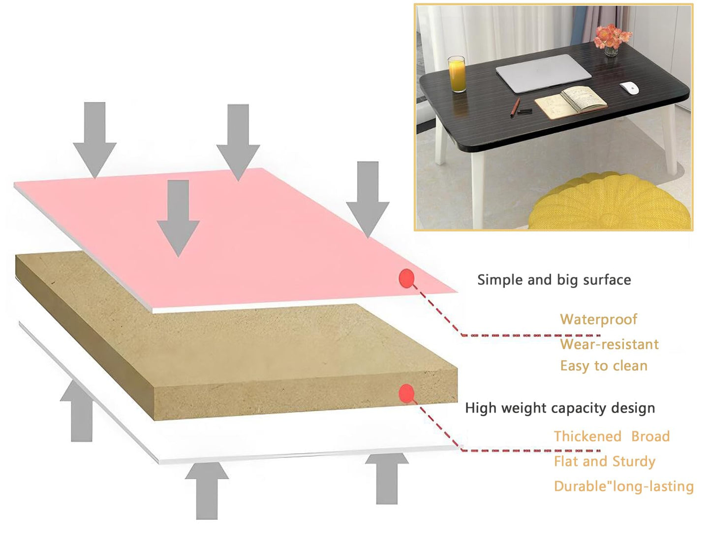 LKBBC Folding Lap Desk for Bed, 23.6 Inch Portable Laptop Stand for Couch, Bed & Floor | Bed Tray Table for Eating, Writing, Reading | Foldable Sturdy Laptop Desk for Adults, Bamboo