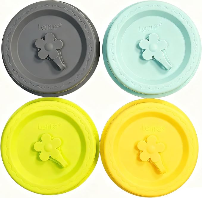 Silicone Mason Jar Lids, Regular and Wide Mouth Compatible, with Straw Hole and Stopper (light color 4pcs)