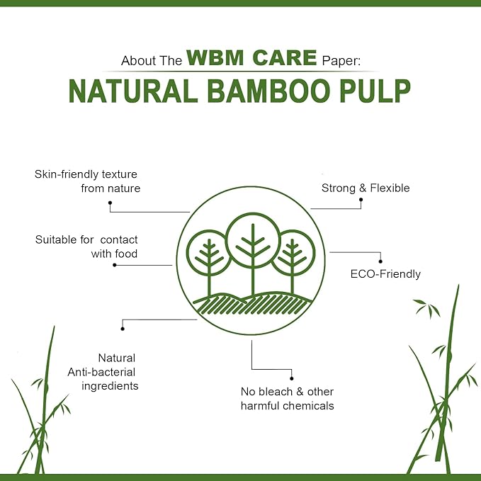 WBM Care Bamboo Paper Towels, Strong & Flexible 3-Ply, Designed for Sensitive Skin, Tree-Free, All-Natural & Healthy Bath Toilet Tissues, 200 Sheets, 20 Rolls