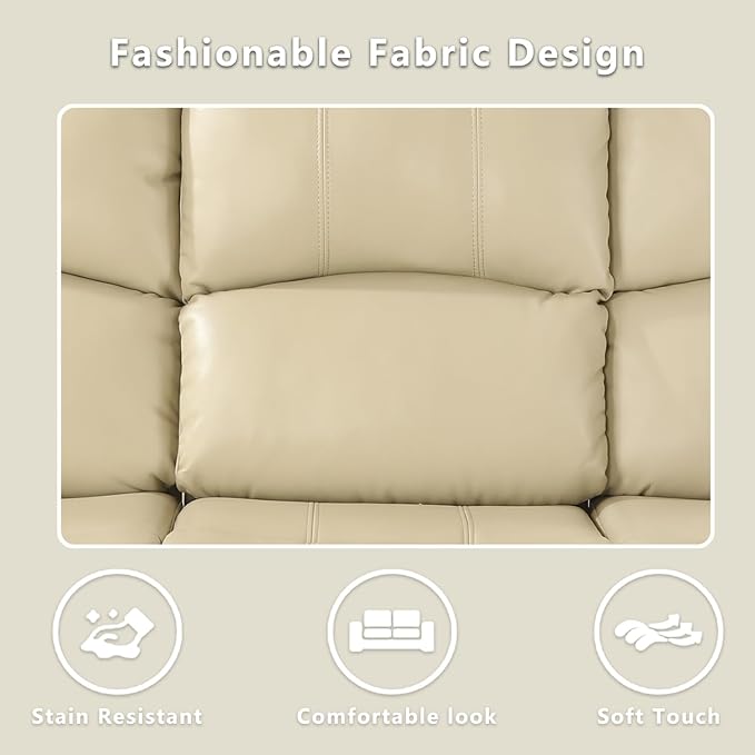 Caberryne Leather Recliner Chair for Living Room Furniture Set, Beige Leather Reclining Couch for Small Space/Rv, Wall Hugger Single Recliner/Home Theater Seating for House/Office(Chair)