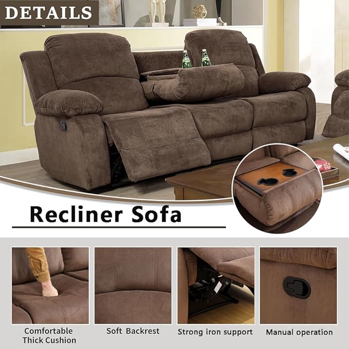 A Ainehome Living Room Furniture Set Leather Recliner Sofa Set Loveseat Chair Furniture Sofa Set for Living Room/Small Space/Rv/House/Office/Theater Seating (A-Taupe Brown Corduroy,Sofa(3seater))