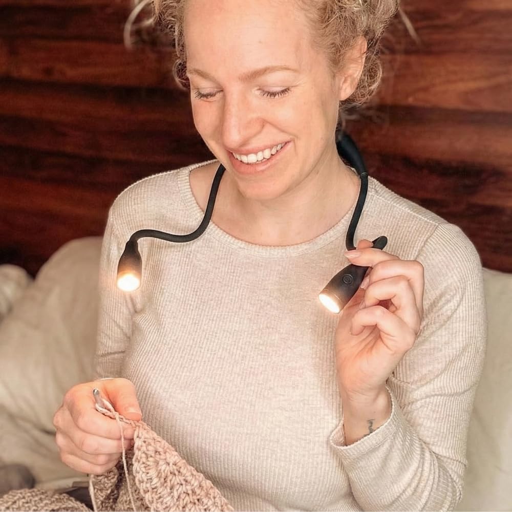 Lumos Knitting Light, Crafter Light Around Neck for Knitters and Crocheters, 3 Colors & Adjustable Brightness. Portable, Wearable, Rechargeable&Long Lasting (Black)