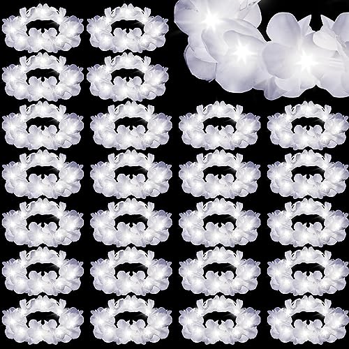 Retrowavy 24 Pcs LED Flower Crown Wreath Headband Fairy Flower Girl Headpiece Light up Hair Accessories for Wedding(White)