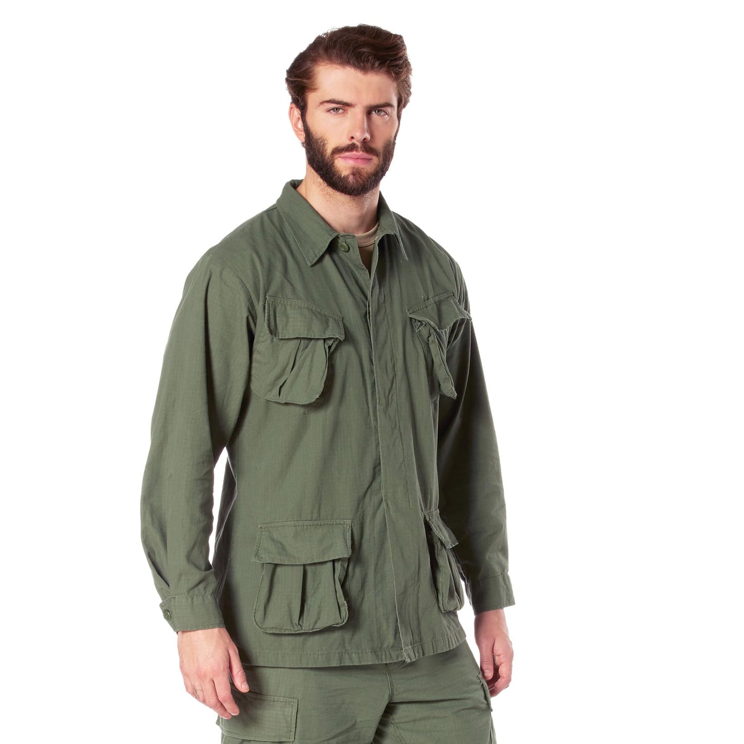 Rothco Vintage Vietnam Fatigue Shirt – Comfortable Lightweight Cargo Utility Shacket, Olive Drab, XS