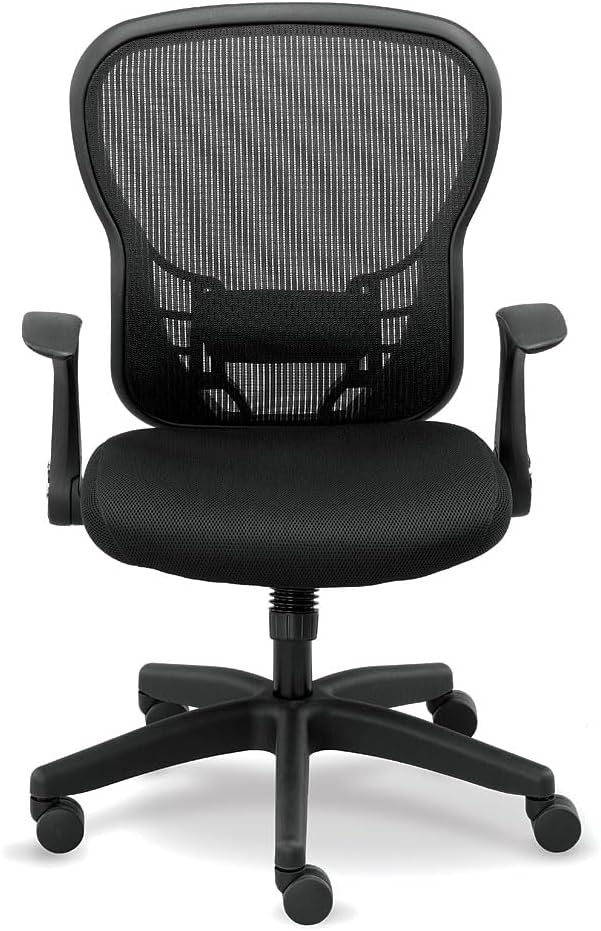 NBF Mesh Office Computer Ergonomic Chair with Memory Foam, Black Mesh Back, Black Matrix Fabric Seat, Adjustable Height, Lumbar Support Chair