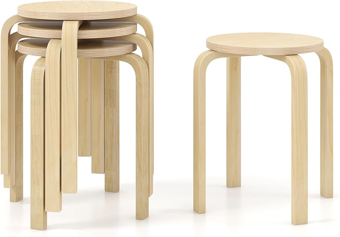 Giantex Bentwood Stackable Stools Set of 4, 18" Round Stacking Backless Nesting Stools, School Chairs, Flexible Seating for Classroom Elementary, Students, Adults, Kitchen, Dining Room (Natural)