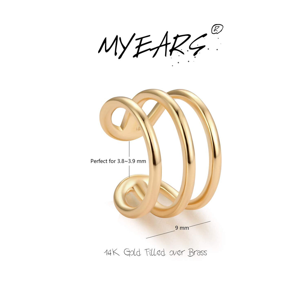 MYEARS Women's 14K Gold Filled Wrap Hoop Earring, 3.8mm-3.9mm, 3mm Bead, Non-Pierced, Hypoallergenic, Geometric, Minimalist, Gif
