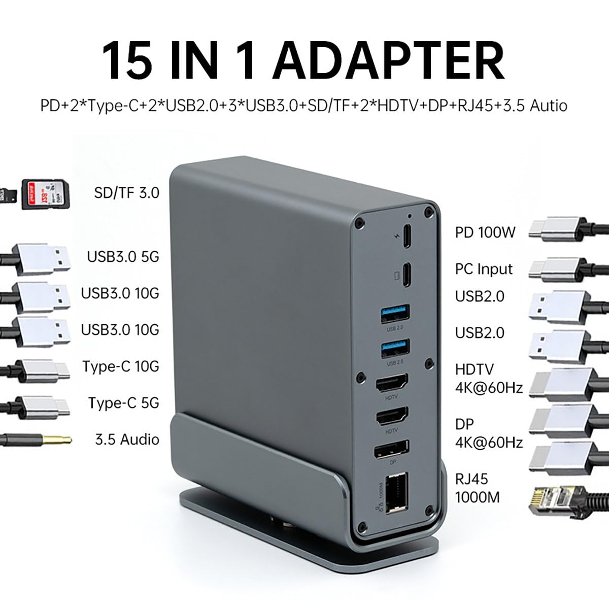 Docking Station for Asus TUF Gaming A17 A18 A15 A16 A14 F15 F16 F17 Dash 15 F15 Gaming Laptop,15-in-1 USB C with 360 ° Rotating Base, 2*4K HDMI and 1*DP, 10Gbps USB Port Transfer, RJ45, Audio, SD/TF