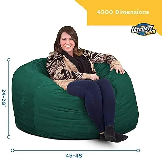 Ultimate Sack 4000 4-Foot Bean Bag Chair, Hunter Suede Cover – Oversized Foam Lounger, Floor Seat, Small Sofa, or Couch Bed for Living Area, Gaming Room, or Reading Lounge
