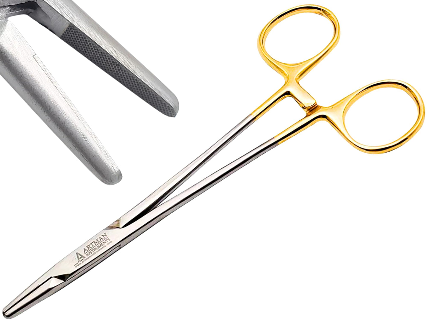 ARTMAN INSTRUMENTS Mayo Hegar Needle Holder 6" Tungsten Carbide Inserts, Gold Plated Needle Driver with Strong Lock, Serrated Jaws for Precise Suturing, Autoclavable