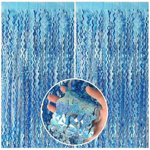 Tinsel Foil Fringe Curtains Wavy Backdrop for Parties Sparkle Metallic Wavy Foil Fringe Backdrop Curtain for Party Decorat...