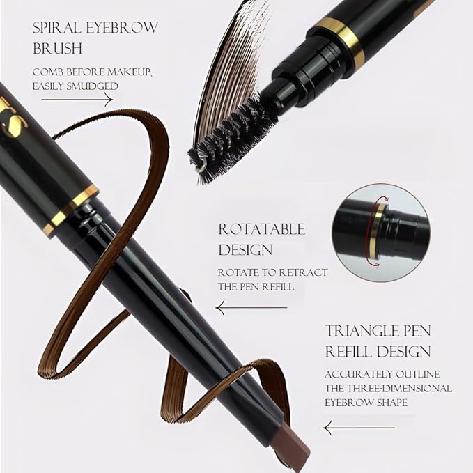 4-in-1 Eye Makeup Kit 4-Color Eyeshadow Palette Double-Ended Liquid Eyeliner Volumizing Mascara Eyebrow Pencil & Brush for Daily Makeup（02#)