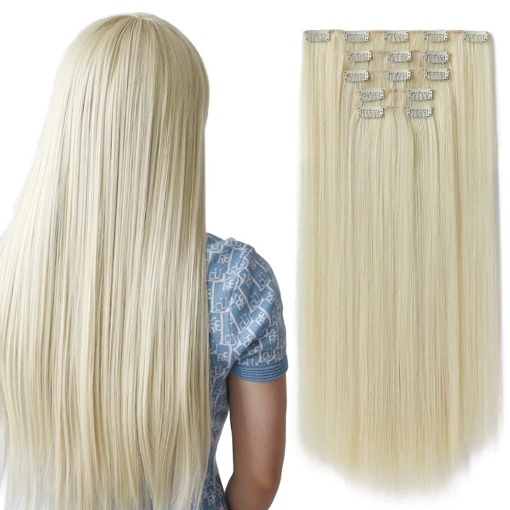 HSPJHTM Bleach Blonde Hair Extensions Clip in Hair Extension for Women Halloween 5 Pieces 22 Synthetic Long Straight Natural Thi