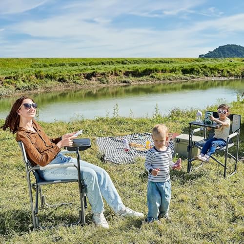 Portal Tablet Table Camping Directors Chair, Foldable Camp Chair with 2-Way Rotatable Side Table, Outdoor Folding Chairs f...