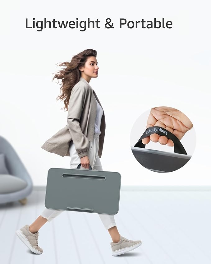 Lap Desk – Laptop Lap Desk with Cushion for Bed, Couch or Floor, Fits up to 17" Laptop, Built-in Slot, Non-Slip PVC Leather Top, Portable & Lightweight – Home Office, Istudyniture (Large, Beige)