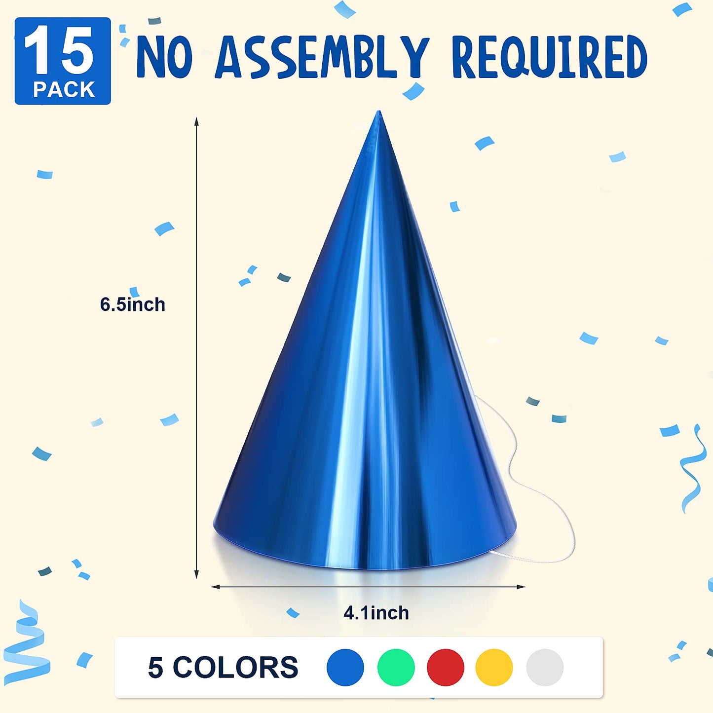 Sumind 15 Pieces Colorful Birthday Party Hats Cone Hats for Adults Metallic Foil Cone Headwear