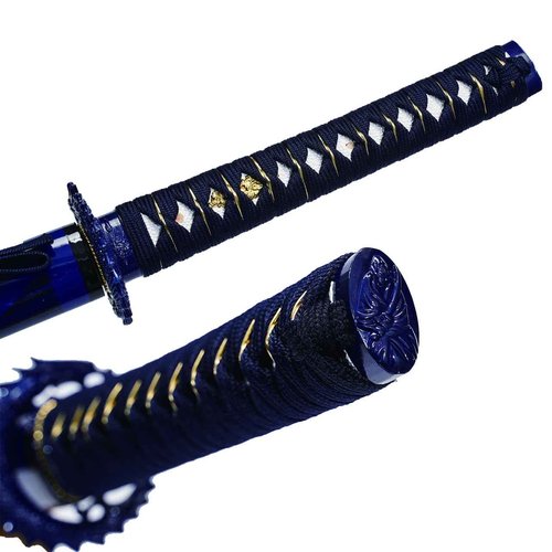Kamaiwo-1045/1060 Clay Tempering high Carbon Steel Hademade Heat Tempered Full Handmade Hand Forged Japanese Katana Authentic ，Full Tang,Functional,Practical Blue