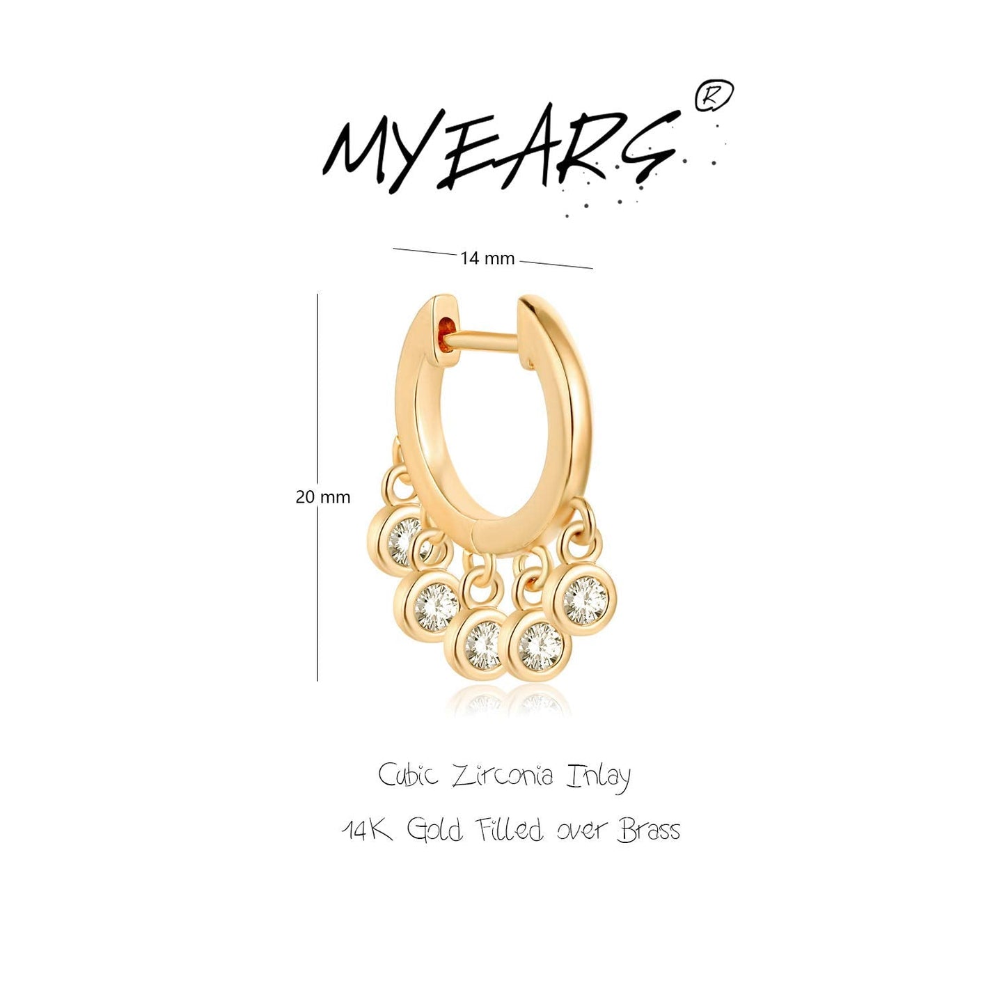 MYEARS Women Earrings Gold Huggie Hoop Dangle Dots Tassel Ear Stud Cuff Cubic Zirconia 14K Small Simple Hypoallergenic Everyday