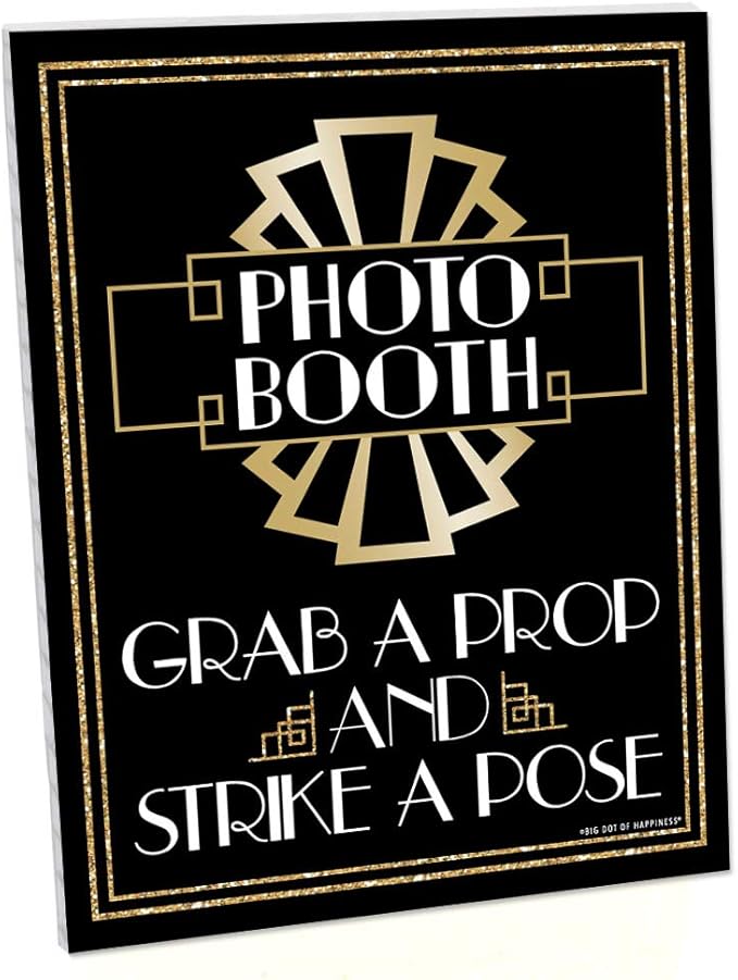Big Dot of Happiness Roaring 20’s Photo Booth Sign - 1920s Art Deco Jazz Party Decorations - Printed on Sturdy Plastic Mat...