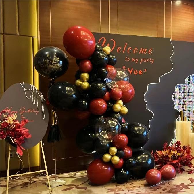 MEBAY Black Gold Red Balloons Garland Arch Kit, 141Pcs Latex Balloons Different Sizes 18 12 10 5 Inch for Party Decoration...