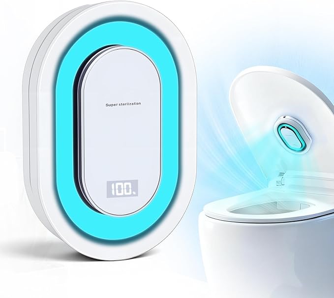 Smart Toilet UV-C Sanitizing & Odor-Control System – Motion-Activated, Chemical-Free Automatic Deodorizer with Safety Sensor & Long-Life Rechargeable Battery