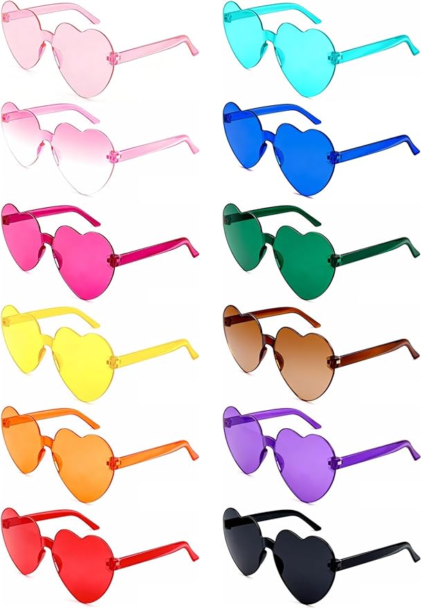SKAHTOUF 12/20 Pairs Heart Shaped Sunglasses, Colorful Transparent Fun Glasses for Festival Party Favor & Photo Booth Props
